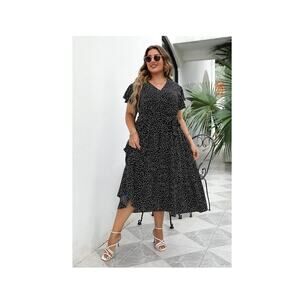 Ruffle Short Sleeve Wrap V Neck Summer Boho Casual Plus Size 24